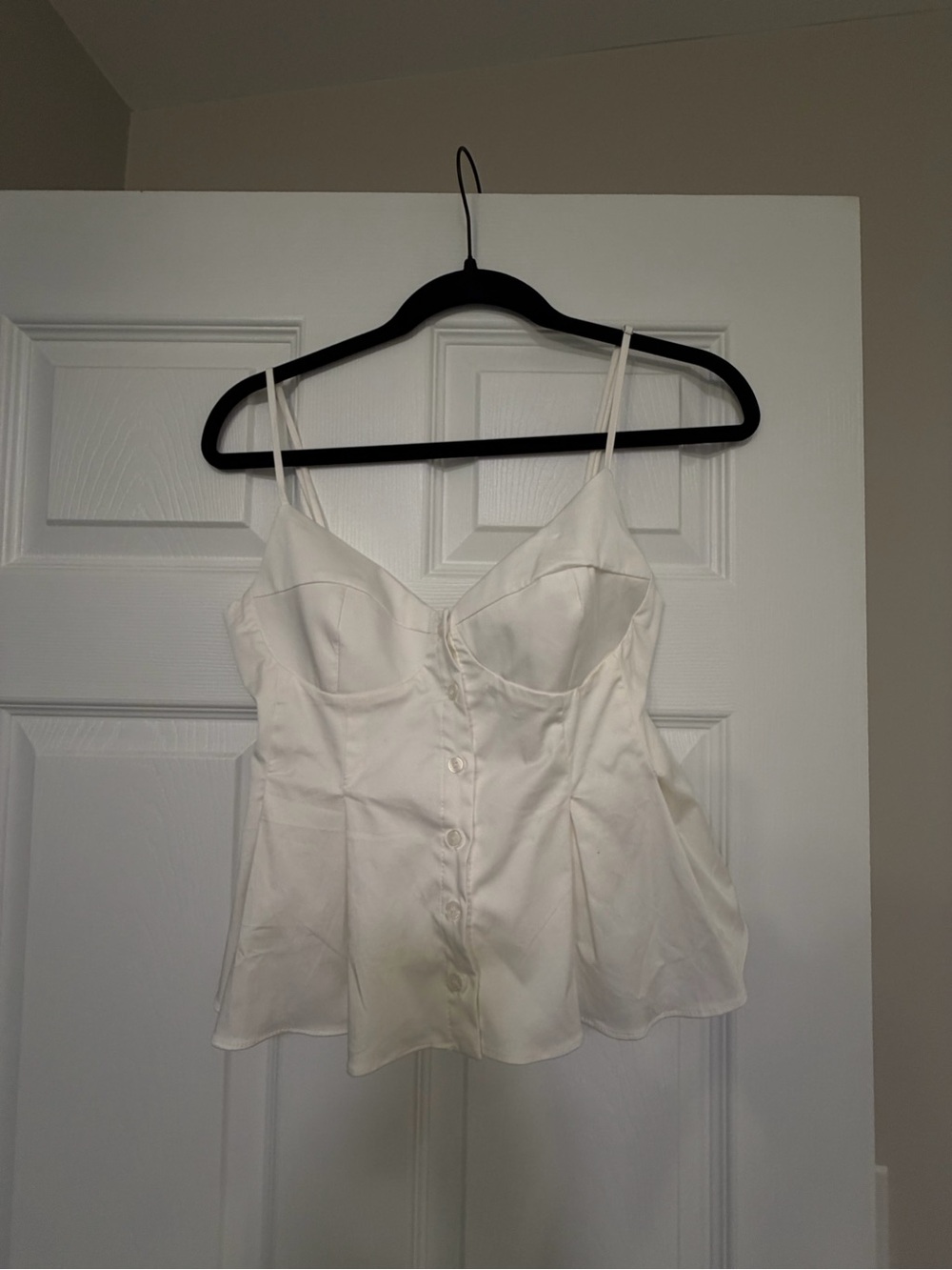 Zara White Satin Button-Front Cami Top